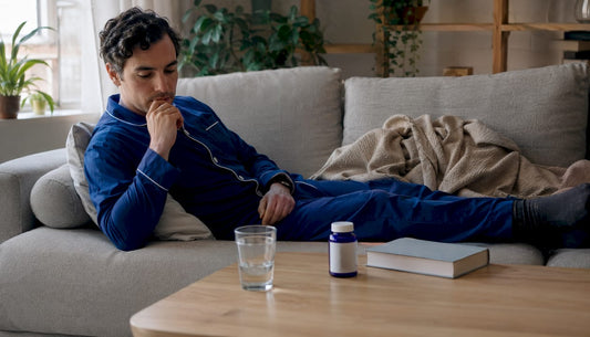 Hombre que se dispone a tomar melatonina antes de irse a dormir