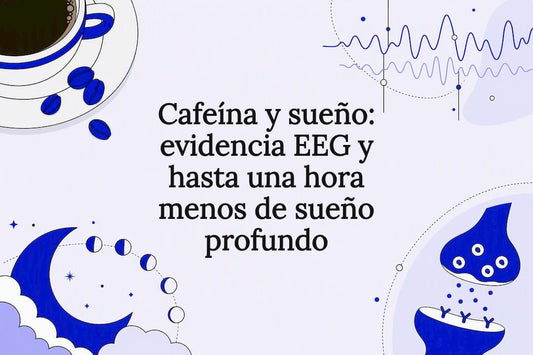 Tarjeta ilustrada sobre la cafeína y el sueño